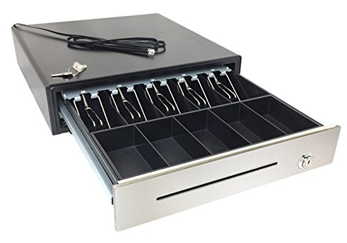 HK SYSTEMS 16Stainless Steel Front Heavy Duty Black POS Cash Drawer with 5Bill/5Coin and Till Cover 